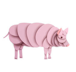 Pig silhouette isolated on white background. Abstract farm animal. Creative 3d concept in cartoon craft paper cut style. Colorful minimal design character. Modern geometric vector illustration.