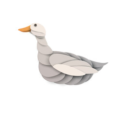 Duck silhouette isolated on white background. Abstract farm animal. Creative 3d concept in cartoon craft paper cut style. Colorful minimal design character. Modern geometric vector illustration.