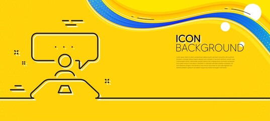 Naklejka na ściany i meble Interview job line icon. Abstract yellow background. Business management sign. Human resources symbol. Minimal interview job line icon. Wave banner concept. Vector