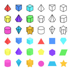 Set of 3D and 2D Geometry Shapes vector design