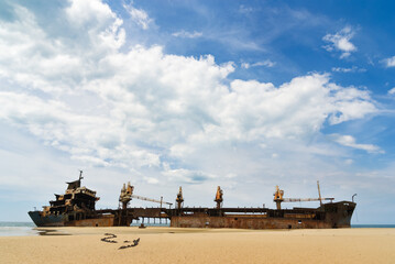 Farrah 3 shipwreck, north eastern coast of Sri Lanka (Translation of sign: Srilapaha - Sri Lankan...