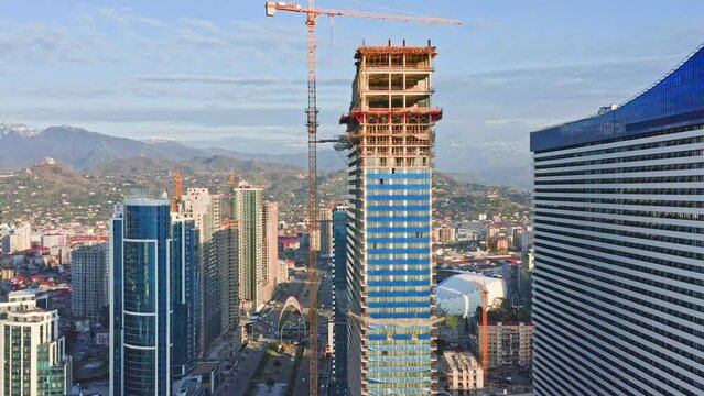 Aerial &ndash; Building Up Modern Skyscrapers In Resort Area Of Batumi City, Georgia