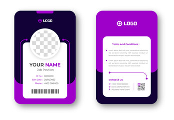 Modern and clean business id card template. professional id card design template with purple color. corporate modern business id card design template. Company employee id card template.