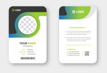 Modern and clean business id card template. professional id card design template with green color. corporate modern business id card design template. Company employee id card template.