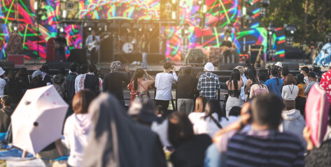 people in Summer festival concert.Crowd at a open air concert