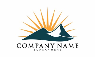 Elegant mountain and sun vector logo