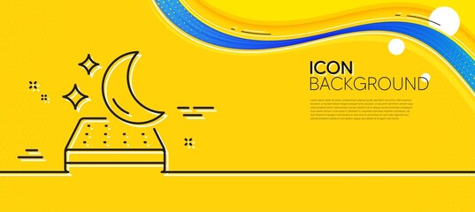 Mattress line icon. Abstract yellow background. Night sleep bed rest sign. Moon symbol. Minimal mattress line icon. Wave banner concept. Vector