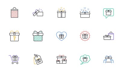 Gift line icons. Present, Special offer and Sale. Shopping linear icon set. Bicolor outline web elements. Vector