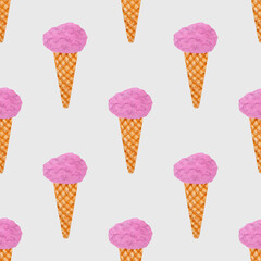 Watercolor seamless pattern with ice cream illustration on isolated background. For greeting cards, stationery, wrapping paper, wallpaper, splash screen, social media, etc.