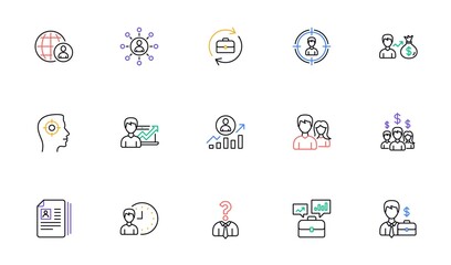 Human resources icons. Head Hunting, Job center and User. Interview linear icon set. Bicolor outline web elements. Vector