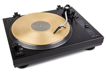 Classic and analog turntable for playing vinyl records. Model for a DJ