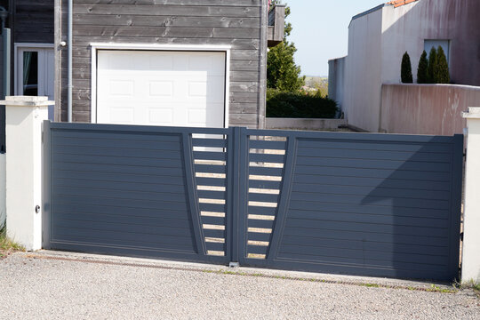 Aluminum grey modern style home gray gate portal of suburb door house