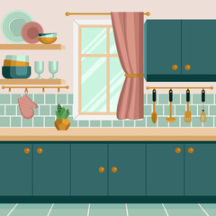 Kitchen, furniture and dishes for the kitchen