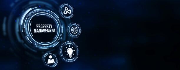 Internet, business, Technology and network concept. PROPERTY MANAGEMENT inscription, new business concept. 3d illustration.