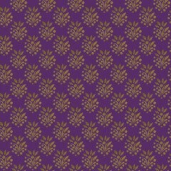 Background with floral ornament. Raster illustration for design. Golden ornament on a purple background.