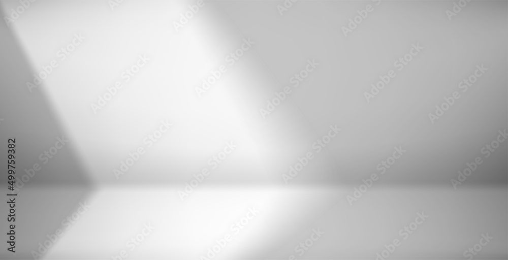 Poster Bright empty room with sunlight from the window. Showcase with shadow overlay effect