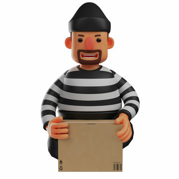 3D Thief Cartoon Illustration with a sneaky smile
