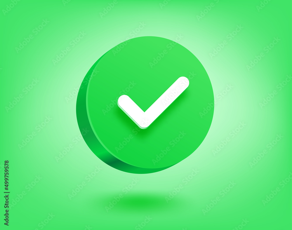 Aufkleber Green check mark button. 3d vector buttons