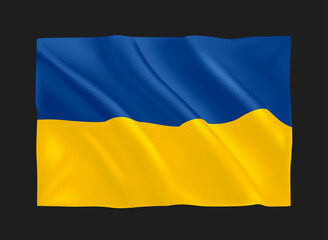 Blue and yellow waving flag of Ukraine. 3d vector illustration