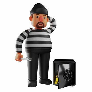 3D Thief Cartoon Picture rob a safety box