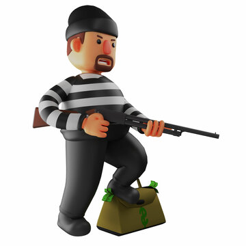 3D Thief Cartoon Illustration having a weapon