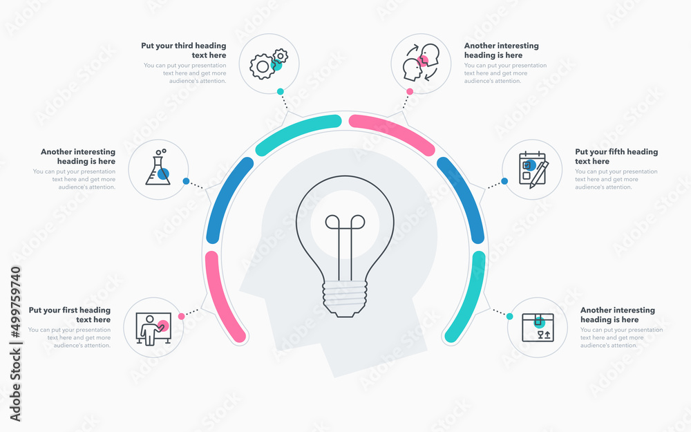Aufkleber Innovation process template with six colorful steps. Easy to use for your website or presentation.