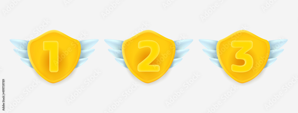 Poster badges with numbers of places. 3d vector elemets set