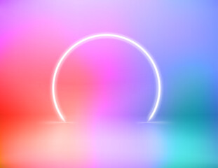 White neon glowing circle on golden room. 3d vector showcase