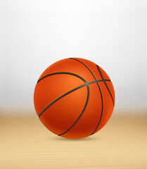 Fototapeta premium Basketball ball on a wood parquet. Vector 3d illustration