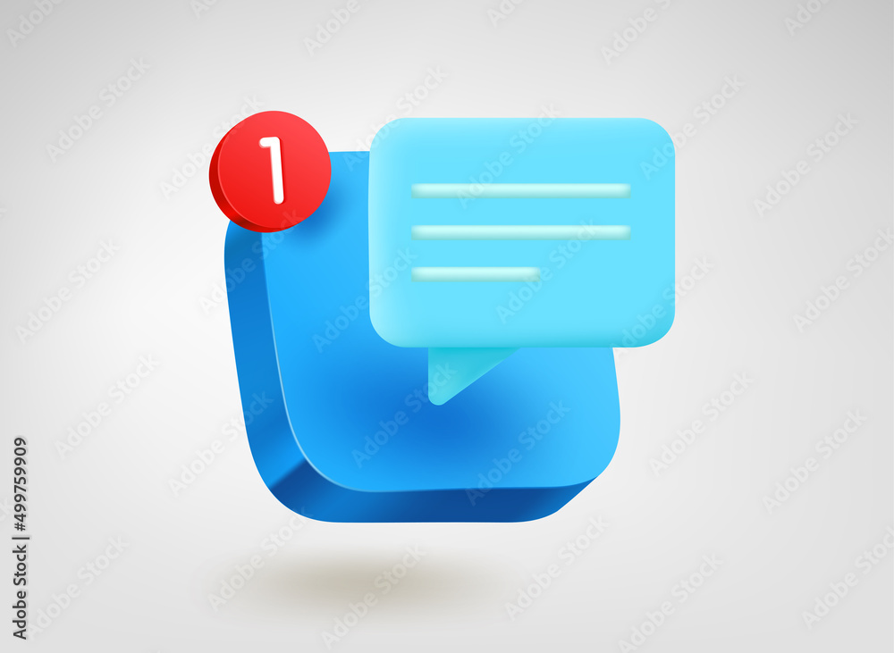 Leinwandbilder New message concept. 3d vector mobile application icon with notification