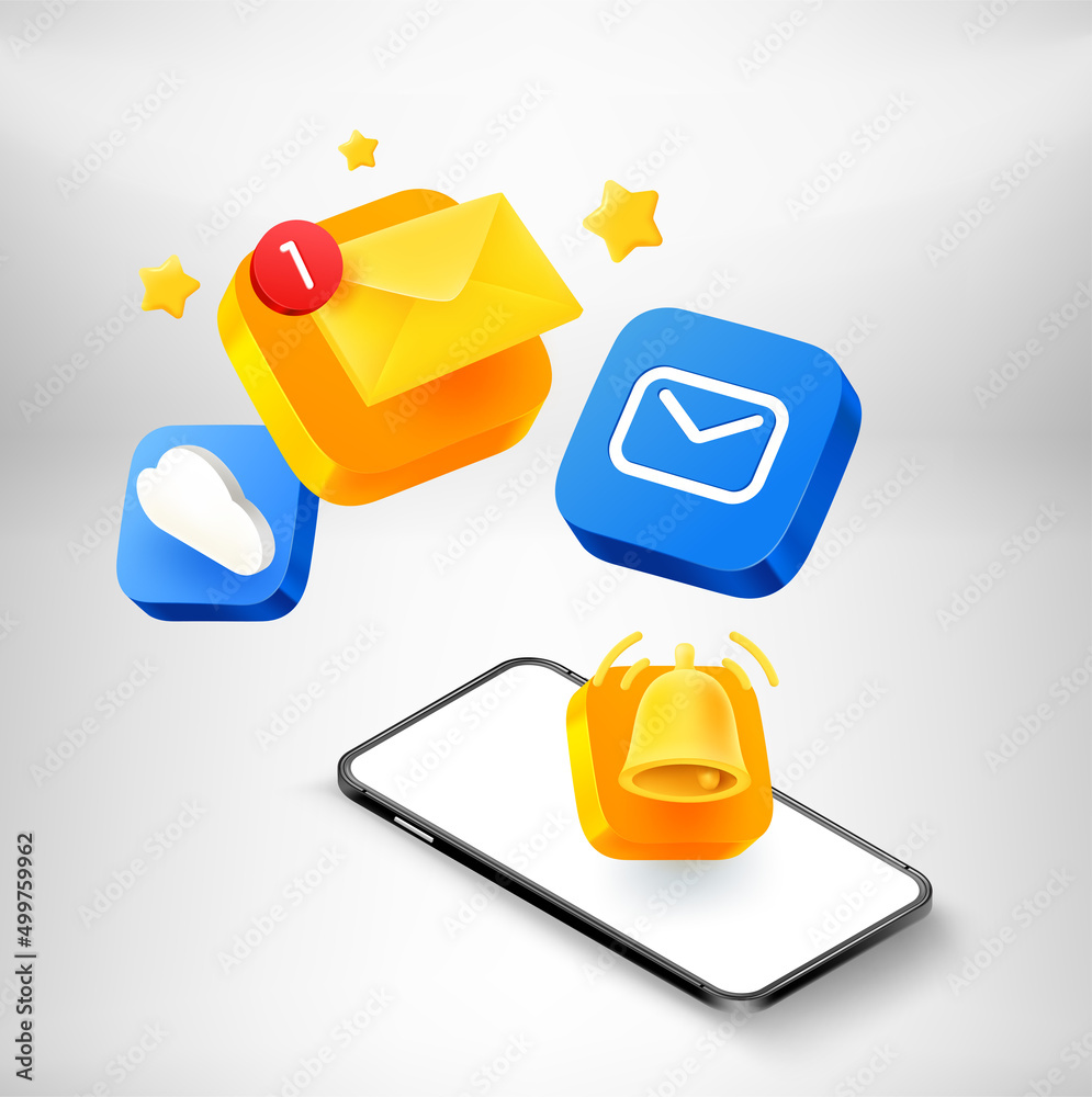 Poster internet mailing via modern mobile phone. 3d vector illustration