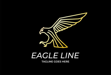 Golden Elegant Hawk Eagle Falcon Line Monogram Logo Design Vector