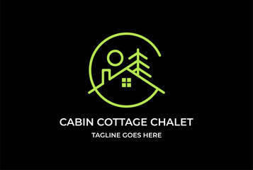Initial Letter C for Cabin Cottage Chalet Line Monogram Logo Design Vector