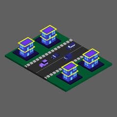 Obraz premium İsometric Modern Building. İsometric Futuristic City Vector İllustration. New City Vector
