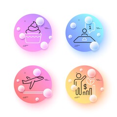 Departure plane, Seo statistics and Interview minimal line icons. 3d spheres or balls buttons. Ice cream icons. For web, application, printing. Airport transport, Analytics chart, Job meeting. Vector