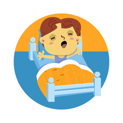 Little boy wake up. Cute cartoon character. Vector illustration for posters, children book design.