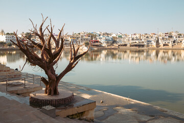 Ghat and Pushkar lake in Pushkar, India
