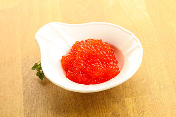 Red caviar in the bowl