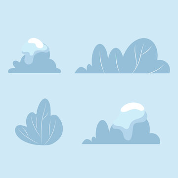 Set of winter snow covered bushes. Flat vector isolated illustration