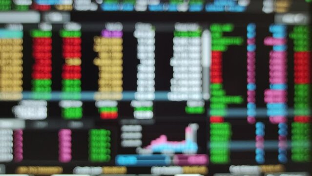 Blur background of monitor display of stock exchange real-time trading, Multi-color blinking, Trading stock real-time buy and sell on blur computer screen.