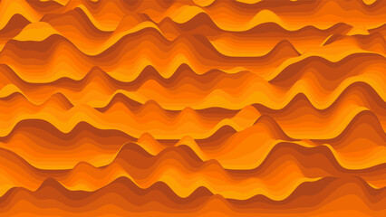 Retro orange stripes distorted backdrop. Procedural vintage ripple background with optical illusion effect