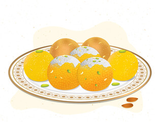 Laddoo Indian Sweet Dessert Vector Illustration