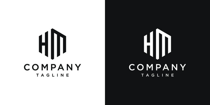 Creative Letter HM Monogram Hexagon Logo Design Icon Template White and Black Background