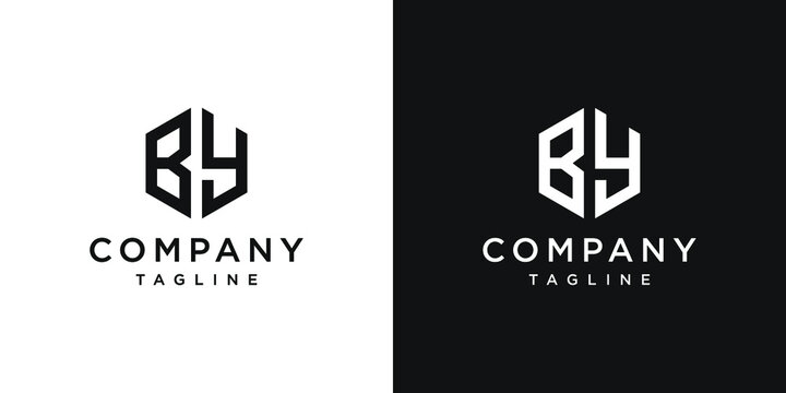 Creative Letter BY Monogram Hexagon Logo Design Icon Template White and Black Background