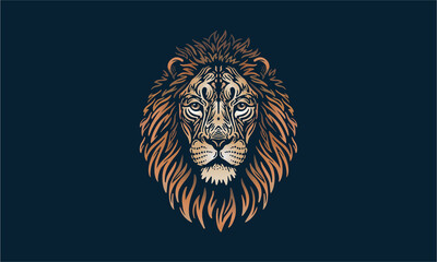 Asiatic lion on dark background, vector, illustration logo, sign, emblem.