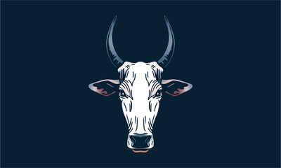 Indian cow on dark background, vector, illustration logo, sign, emblem.