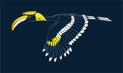 Great hornbill on dark background, vector, illustration logo, sign, emblem.