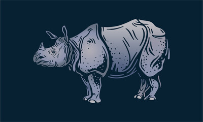 Indian rhinoceros on dark background, vector, illustration logo, sign, emblem.