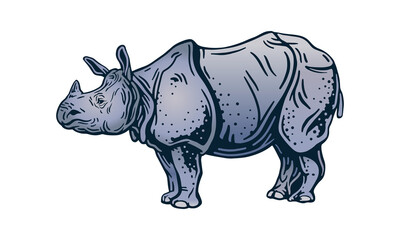 Indian rhinoceros on light background, vector, illustration logo, sign, emblem.