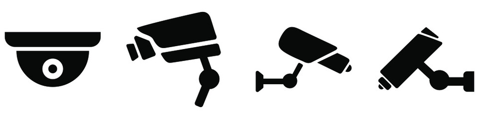 Collection of modern CCTV icon. illustration silhouette of surveillance cameras. Surveillance icons set. - obrazy, fototapety, plakaty